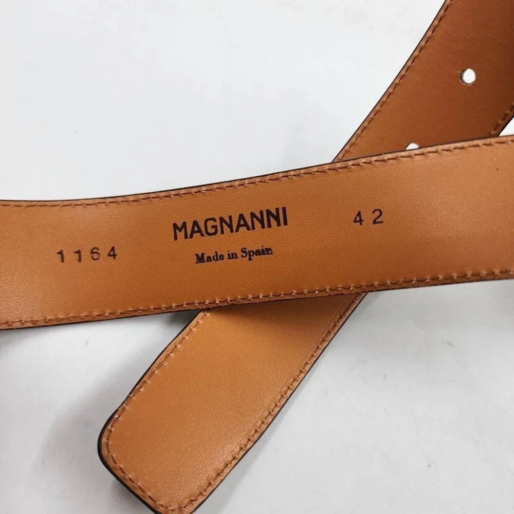 Magnanni Telante Suede & Leather Belt Men's 42 Taupe Nickel-Tone Square Buckle